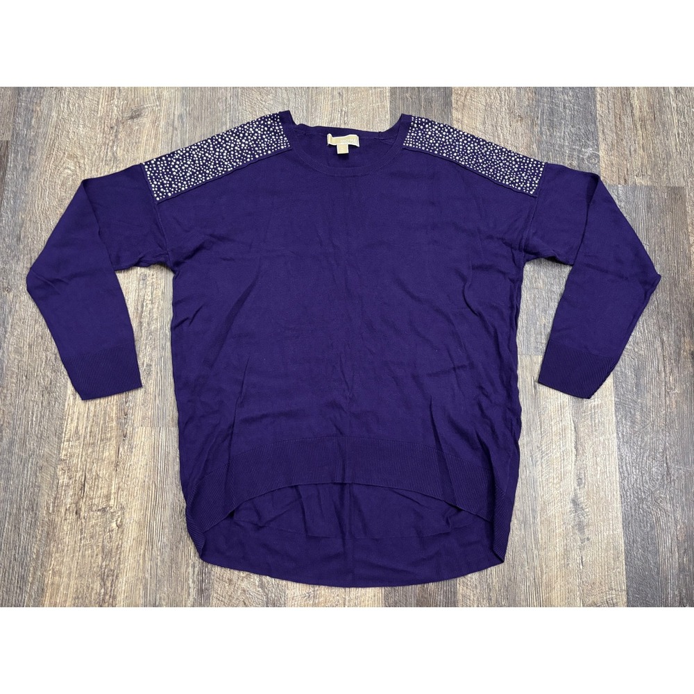 Michael Michael Kors Purple Studded Shoulder High Low Sweater Womens XL Purple